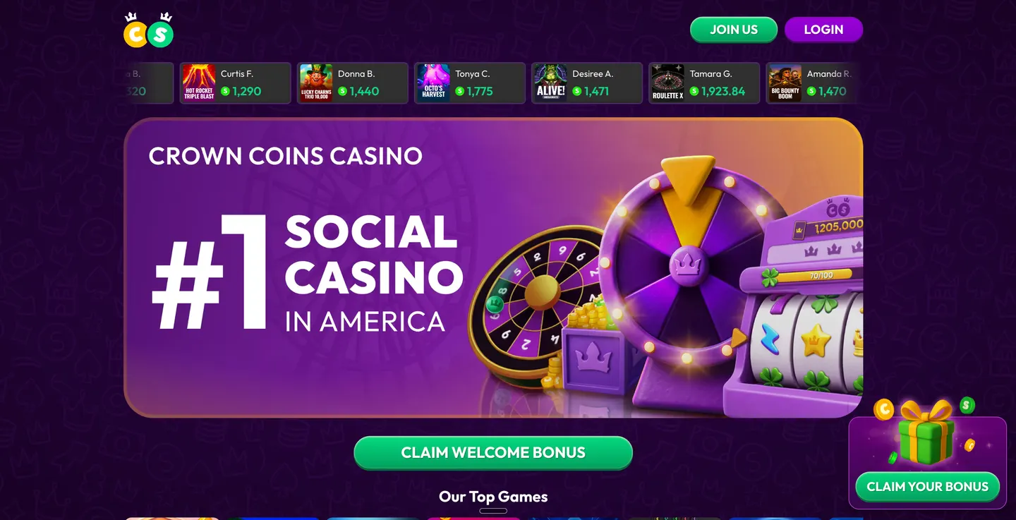 Screenshot of the CrownCoins website